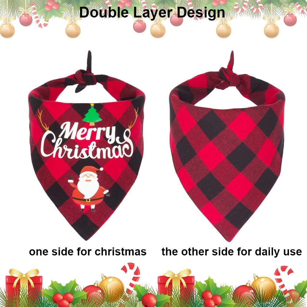 2-Pack Christmas Dog Bandanas | Classic Red Plaid Pet Scarf with Merry Christmas, Santa & Snowman Design