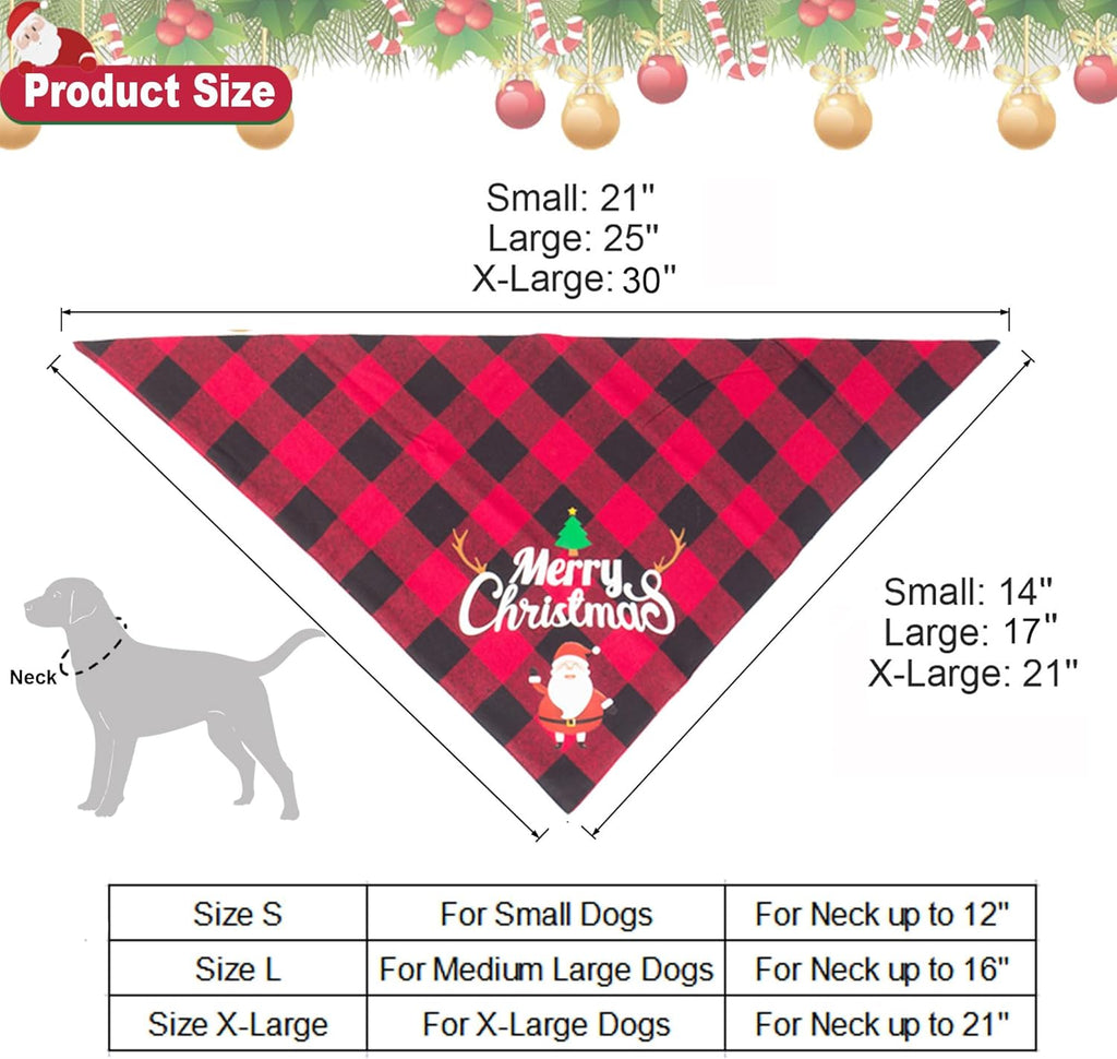 2-Pack Christmas Dog Bandanas | Classic Red Plaid Pet Scarf with Merry Christmas, Santa & Snowman Design