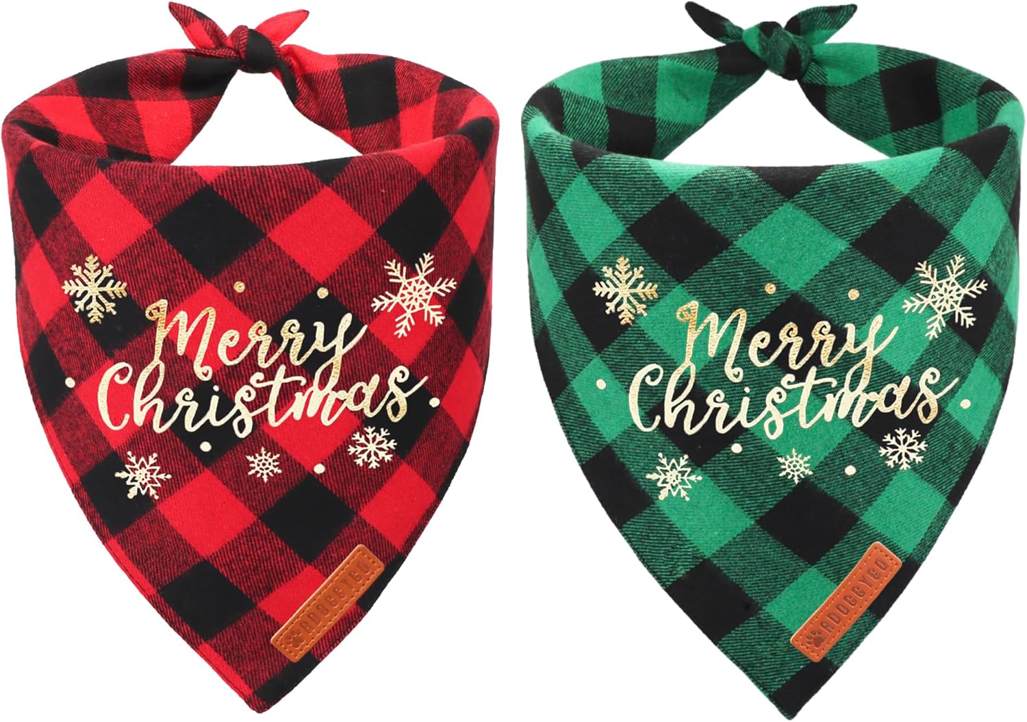 2-Pack Christmas Dog Bandanas | Classic Red Plaid Pet Scarf with Merry Christmas, Santa & Snowman Design