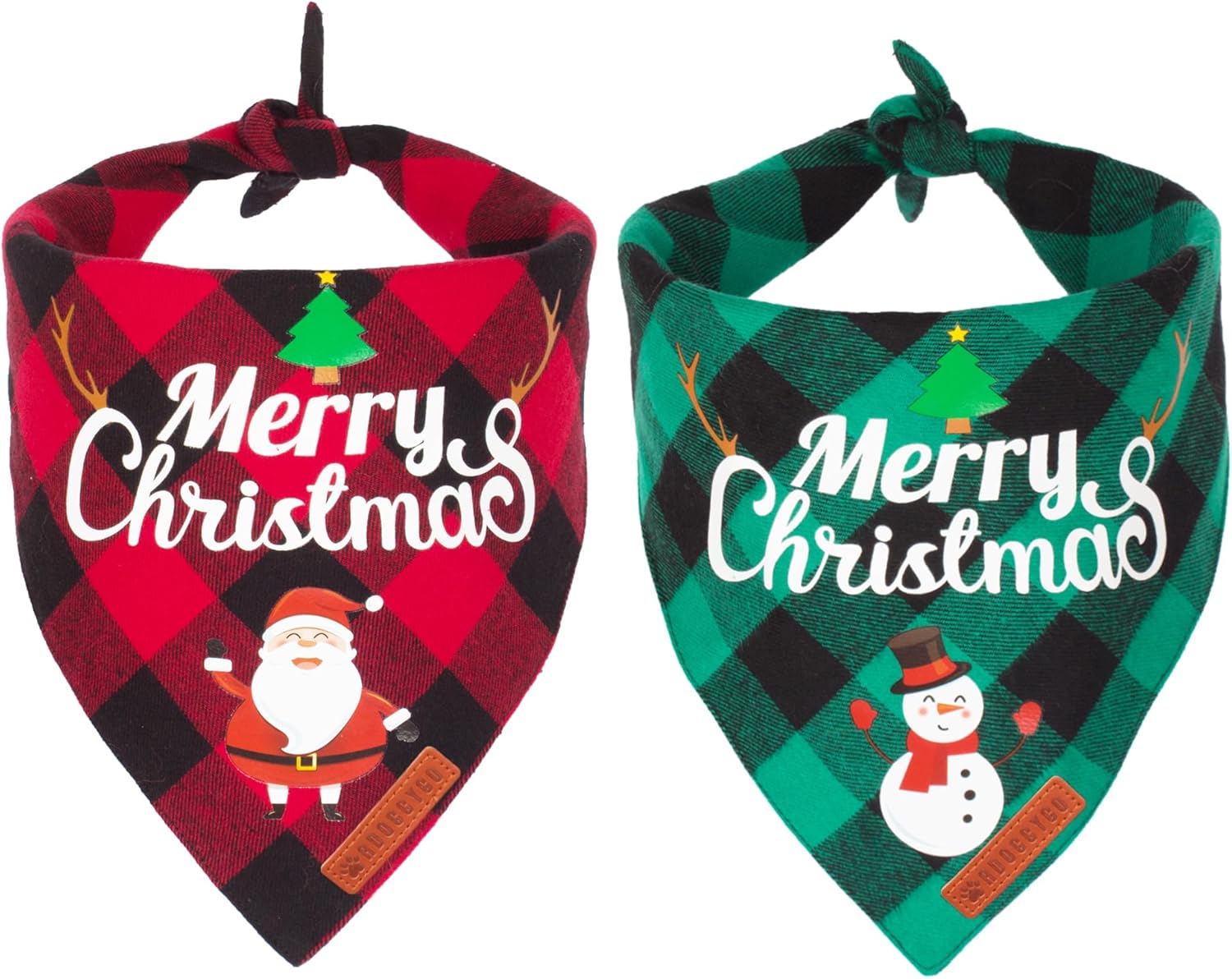2-Pack Christmas Dog Bandanas | Classic Red Plaid Pet Scarf with Merry Christmas, Santa & Snowman Design